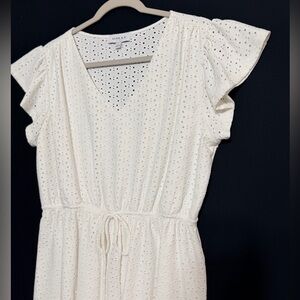 Gilli Dress Ivory Eyelet V-Neck Dress Lined Ruffle Cap Sleeve Bridal Party